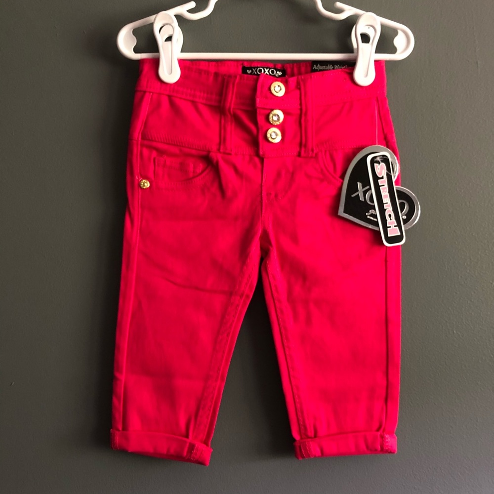 XOXO Girls Pink Crop Denim Adjustable Waist